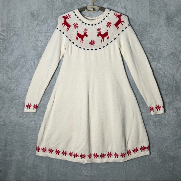 Hanna Andersson Reindeer Sweater Dress Girls 12 US Fair Isle Flare Christmas - Picture 1 of 11